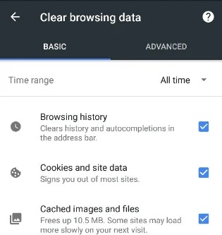 clear browsing data